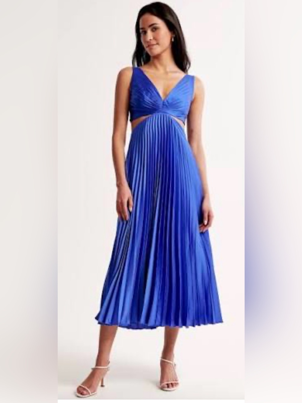 NWT Abercrombie & Fitch Giselle Pleated Cutout Blue Satin Maxi Dress,Size-Med